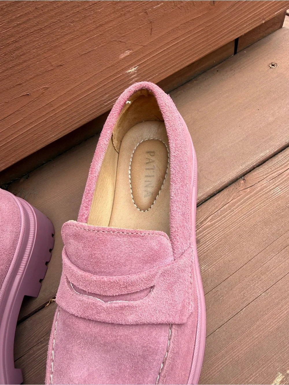 Portland Leather Patina Zoe Chunky Loafer Shoes Foxglove Pink suede